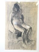 JACK SHORE charcoal drawing - seated nude lady, 44 x 29cms