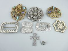 VINTAGE CUT STEEL & FILIGREE BROOCHES & BUCKLES to include a foil back and bead decorated gilt