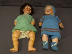 TWO VINTAGE GERMAN BISQUE HEAD DOLLS marked 'A M Germany 351/5K' and 'Heubach Koppelsdorf 342.3' (