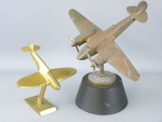 TWO BRASS AIRPLANE DESK MODELS, 20 and 12.5cm heights
