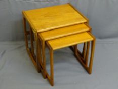 SET OF THREE G PLAN TEAK OCCASIONAL TABLES, 49cms height, 53.5cms width, 42cms depth the largest