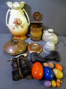 CIRCA WWII BINOCULARS, copper warming pan and mixed items