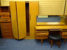 GOOD MID CENTURY G PLAN TEAK BEDROOM SUITE of wardrobe, 175cms height, 122cms width. 58.5cms