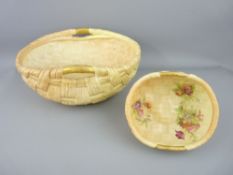 ROYAL WORCESTER - near circular shallow twin-handled basket weave bowl by Grainger, 9cms height,