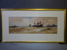 THOMAS BUSH HARDY watercolour - three-master and other shipping possibly off Dover, signed and dated