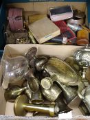 MIXED GROUP OF COLLECTABLES & METALWARE including a Boxwood bottle container with screw-on lid