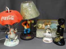 VINTAGE STYLE TELEPHONE, two decorative character table lamps, a Disney musical globe and a boxed