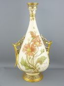 ROYAL WORCESTER - handsome cream ground elaborately floral decorated vase with narrow neck to a