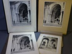 EDWARD PITE three pen and ink church interior scenes, approximately 15 x 11.5cms