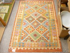 VEGETABLE DYE WOOL CHOBI KELIM, multi diamond central block in colourful tones with single