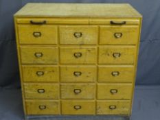 VINTAGE SHOP CABINET OF FIFTEEN DRAWERS with slide-out top tray, 92cms height, 92cms width, 52cms