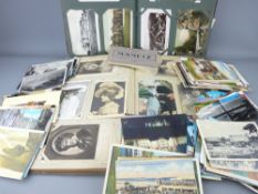 GOOD TWO ALBUM & LOOSE QUANTITY POSTCARD COLLECTION including many British and local street scenes
