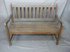WOODEN SLATTED GARDEN BENCH, 88cms height, 118.5cms width, 56cms depth