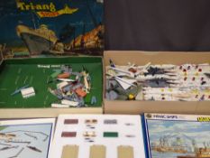 COLLECTION OF TRIANG/MINIC & DINKY BATTLESHIPS, cruise liners, planes and associated sets