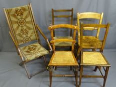 FIVE VARIOUS VINTAGE CHAIRS including a folding example with Art Deco period style upholstery