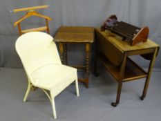 PARCEL OF VINTAGE FURNITURE including a twin-flap two tier trolley, barley twist side table,