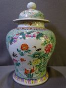 FAMILLE VERT BALUSTER VASE WITH LID, 39cms height