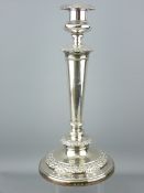GEORGIAN SILVER CANDLE HOLDER with stepped circular decorative base with one line inscription and