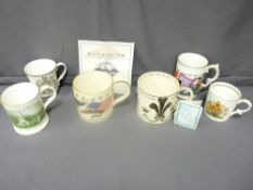 SIX CHINA & POTTERY COMMEMORATION TANKARDS by Wedgwood, Coalport and Ainsley