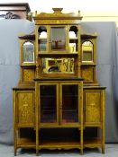 AN EXCELLENT LATE 19TH CENTURY INLAID ROSEWOOD SIDE CABINET, the mirrored top structure with central