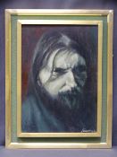 P RIXSON (of Penarth) oil on board - portrait of a long haired bearded gentleman 'Rasputin',