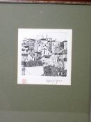 LESLIE JONES dry point etching - Italian townscape, signed, 16 x 15cms