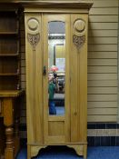 STRIPPED SATINWOOD SINGLE DOOR MIRRORED WARDROBE, 189cms height, 87cms width, 31cms depth