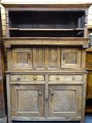 EIGHTEENTH CENTURY OAK WELSH TRIDARN, the canopy top section with slatted sides and turned front