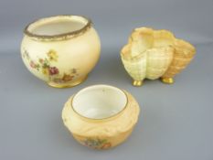 ROYAL WORCESTER - a circular floral decorated blush bowl, 1894, 8cms height, 11.5cms diameter, a