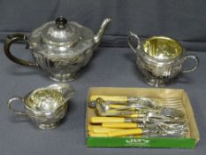 THREE PIECE EPNS TEASET, six fish knives and forks and other plated table cutlery