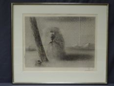 P BARTHELEMEY print of a pastel - a captive baboon, signed and dated 1973, 45 x 58cms and print of a