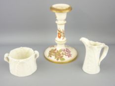 ROYAL WORCESTER - a leaf bodied plain white cream jug and twin handled circular sugar basin, 1921