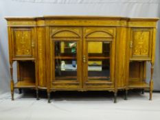 SUPER CIRCA 1900 INLAID ROSEWOOD SIDE CABINET having twin central cupboard doors with bevel edged