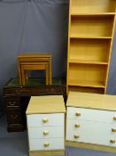 PARCEL OF MODERN HOUSEHOLD FURNITURE including a tall lightwood bookcase, two bedroom three drawer