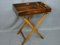 GEORGIAN MAHOGANY BUTLERS' TRAY ON STAND, 82cms height, 70 x 43.5cms the tray