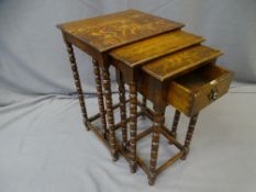 SET OF THREE OAK SIDE TABLES, the smaller with single drawer, all on bobbin turned supports, 61cms