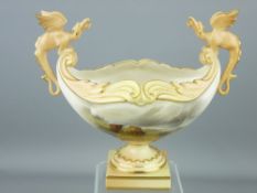 ROYAL WORCESTER HIGHLAND CATTLE PAINTED PEDESTAL BOWL, by J Stinton, shape No 953 with dragon