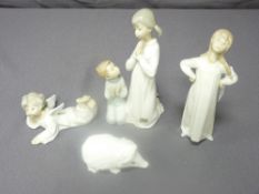 A GROUP OF THREE LLADRO ANGELIC FIGURINES (one damaged and repaired) and Spode Copeland white