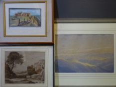 J R LEE artist's proof (8/50) - stone walled lane leading to welsh cottages, titled 'Welsh