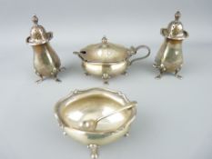 FIVE PIECE SILVER CONDIMENT SET - a pair of oval salts and oval mustard pot, no liner, all with