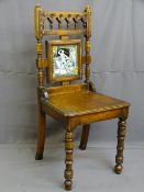 VICTORIAN OAK HALL CHAIR with Minton tile back insert, designed by Moyr Smith, approximately 20cms
