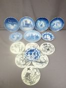 MIXED POTTERY - twelve Danish black and white decorated wall disks, theatrical, comical and