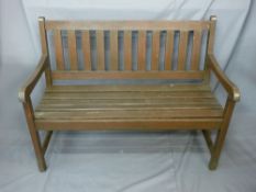 WOODEN SLATTED GARDEN BENCH, 89cms height, 120cms width, 55cms depth