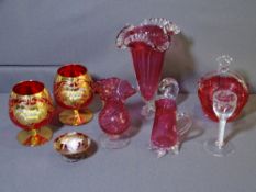 SELECTION OF CRANBERRY & VENETIAN GLASSWARE with an early air twist stem drinking glass