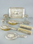 DRESSING TABLE SILVERWARE comprising of an oblong silver dressing tray with starburst design and