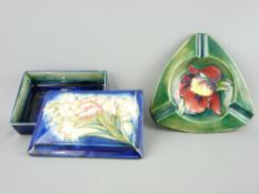 MOORCROFT - oblong deep blue ground lidded box, the lid having a rare floral pattern and with the