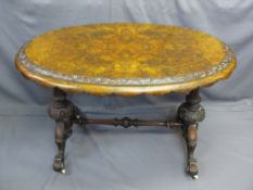 HIGH VICTORIAN INLAID & CARVED WALNUT SIDE TABLE, the oval top with scallop edge detail and turned