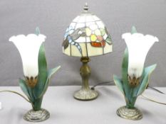 TIFFANY STYLE TABLE LAMP and a pair of Lilly effect table lamps E/T