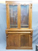VICTORIAN MAHOGANY BOOKCASE SIDEBOARD, twin upper glazed doors with applied carved detail and