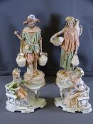 CONTINENTAL PARIAN FIGURES - two pairs, one in Royal Dux style, 42cms H